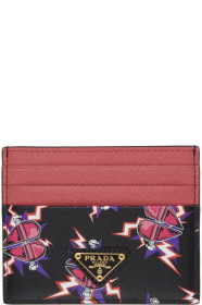Prada - Porte-cartes rose et noir Heart Printed