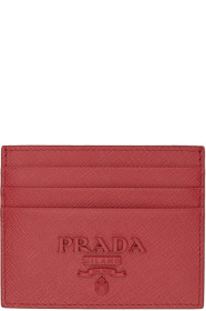 Prada - 粉色单色十字纹皮革卡包