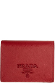Prada - 红色十字纹皮革徽标钱包
