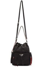 Prada - Sac seau en nylon clouté noir