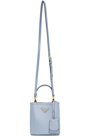 Prada - Sac en cuir saffiano bleu Small Double