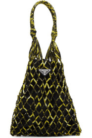 Prada - Cabas en filet noir et jaune Small