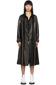 Prada - Trench trapèze en cuir noir Soft