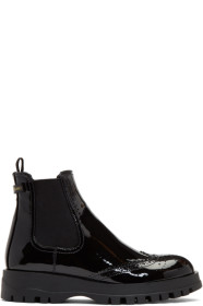 Prada - Bottes chelsea en cuir verni noires Oxford