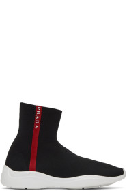 Prada - Baskets montantes en maille noires et blanches