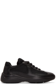 Prada - Baskets lacées en cuir et filet noires