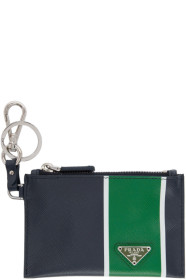 Prada - ネイビー & グリーン サフィアーノ ジッパー ポーチ キーチェーン