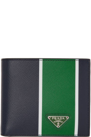 Prada - Portefeuille en cuir saffiano bleu et vert