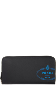Prada - Portefeuille continental à glissière et logo noir
