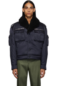 Prada - Navy Shearling Field Bomber Jacket
