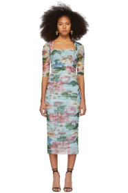 Dolce & Gabbana - Robe en tulle fleurie bleue