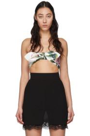 Dolce & Gabbana - White & Pink Rose Print Bow Bra