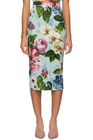 Dolce & Gabbana - Jupe midi en cady fleurie bleue