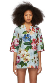 Dolce & Gabbana - Chemise en popeline fleurie bleue