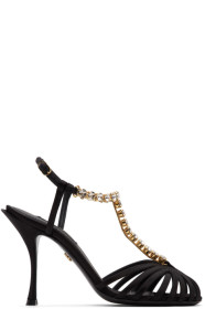Dolce & Gabbana - Black Crystal Strap Heeled Sandals