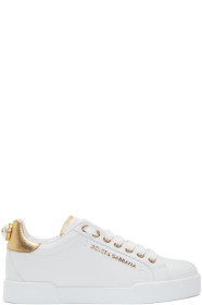 Dolce & Gabbana - Baskets blanches et dorées Pearl