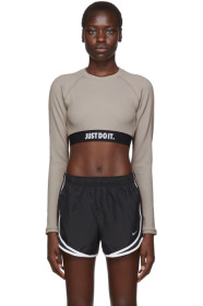 Nike - Taupe JDI Rip Long Sleeve Crop T-Shirt