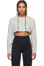 Nike - Grey Ribbed Cropped Long Sleeve T-Shirt