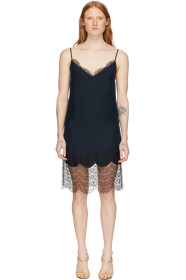 Kiki de Montparnasse - Navy & Black Charmeuse & Lace Slip Dress