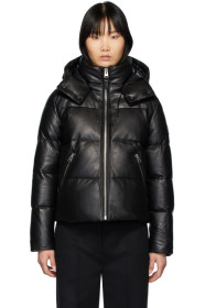 Mackage - Blouson court en duvet et cuir noir