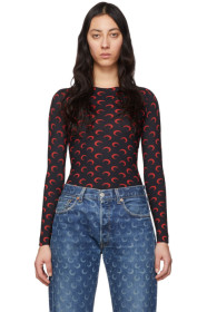 Marine Serre - T-shirt à manches longues noir et rouge Moon Allover exclusif à SSENSE