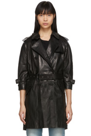 R13 - Black Leather Three-Quarter Sleeve Trench Jacket