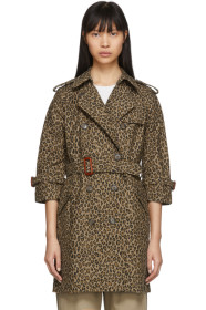 R13 - Tan & Black Leopard Raglan Sleeve Trench Coat