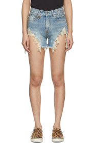 R13 - Blue Shredded Slouch Shorts