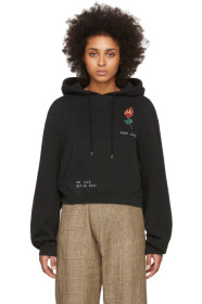 R13 - Black Flaming Rose Cropped Hoodie