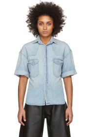 R13 - Blue Denim Oversized Cowboy Short Sleeve Shirt