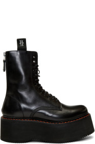 R13 - Black Double Stacked Platform Lace-Up Boots