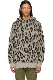 R13 - Beige Cashmere Leopard Hoodie