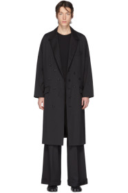 Sulvam - Black Wool Double-Breasted Overcoat