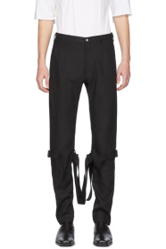 Sulvam - Black Linen Belt Bandage Trousers