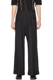 Sulvam - Black Wool Wide Flap Trousers