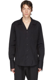Sulvam - Black Poplin Open Collar Shirt