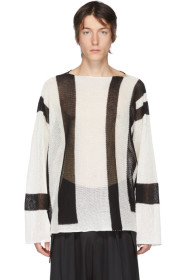 Sulvam - White & Black Open Knit Crewneck Sweater