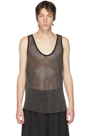 Sulvam - Black & Silver Mesh Tank Top