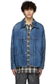 Doublet - Blouson en denim indigo Chaos Embroidery