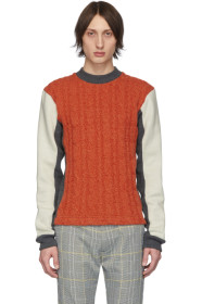 Daniel W. Fletcher - 橙色 Woolmark 麻花纹拼接毛衣