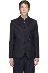 Comme des Garçons Homme Deux - ネイビー ストライプ ジップ ピン ブレザー