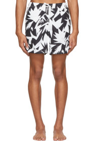 Bather - Black & White Abstract Geometric Pattern Swim Shorts