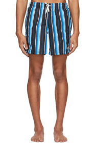 Bather - Blue & Black Striped Gradient Swim Shorts