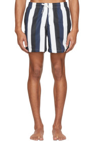 Bather - Navy & Black Striped Swim Shorts