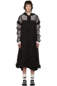 Renli Su - Black Silk Sheer Hooded Coat