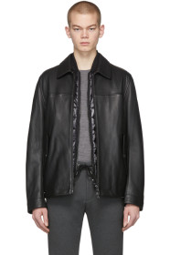 Boss - Blouson en cuir noir Mupton