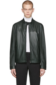 Boss - Blouson en cuir vert Regular Fit