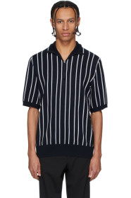 Boss - Polo à demi-glissière rayé bleu marine