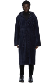 Boss - Peignoir à capuche en velventine bleu marine