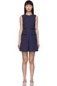 RED Valentino - Navy Belted Box Pleat Dress